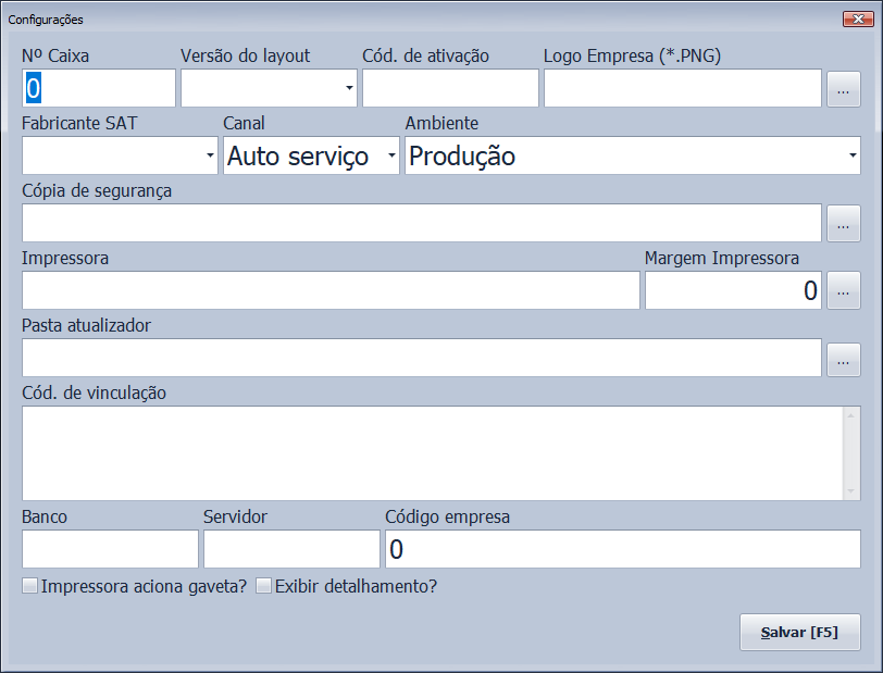 tela de configuração